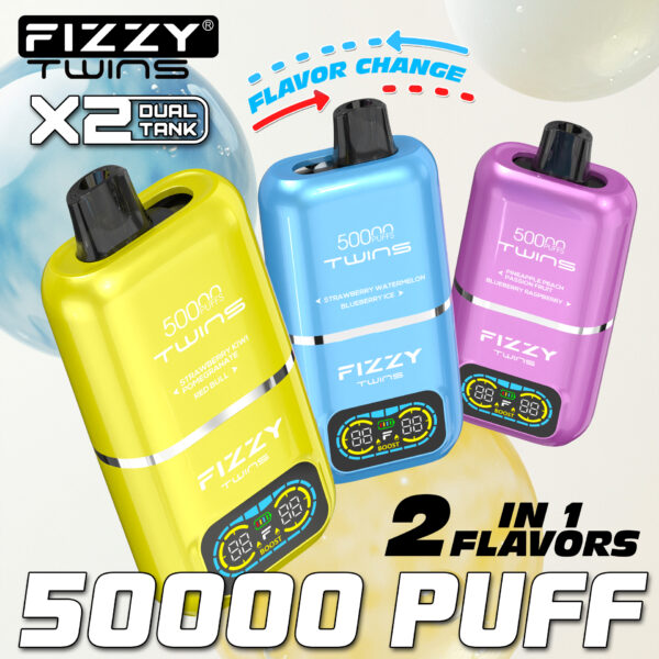 Fizzy Twins 50000 Puffs Disposable Vape E-Cigarette 50K Puff Vapes 2in1 Flavors Wholesale - Image 3