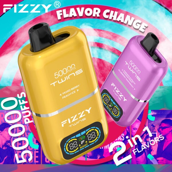 Fizzy Twins 50000 Puffs Disposable Vape E-Cigarette 50K Puff Vapes 2in1 Flavors Wholesale - Image 4