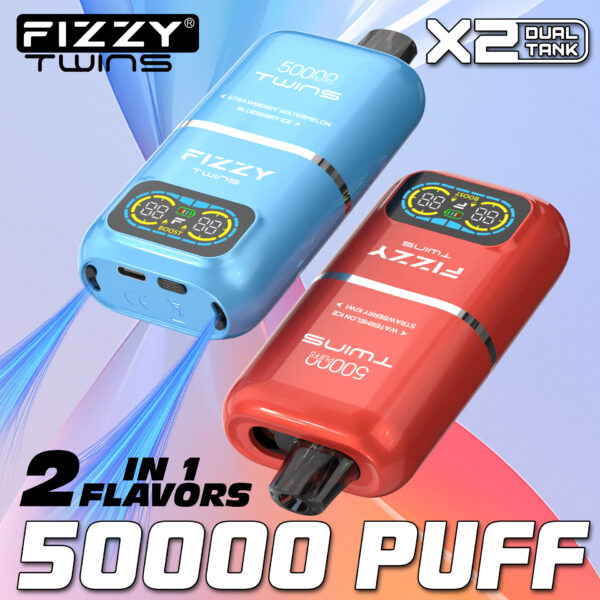 Fizzy Twins 50000 Puffs Disposable Vape E-Cigarette 50K Puff Vapes 2in1 Flavors Wholesale - Image 2