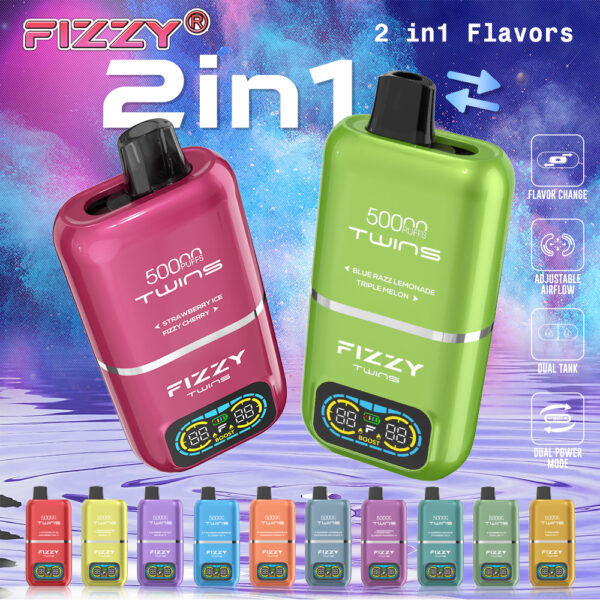 Fizzy Twins 50000 Puffs Disposable Vape E-Cigarette 50K Puff Vapes 2in1 Flavors Wholesale - Image 6