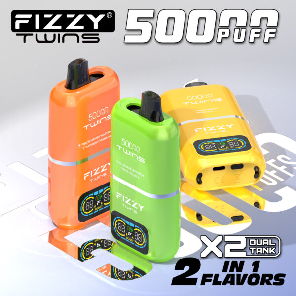 Fizzy Twins 50000 Puffs Disposable Vape E-Cigarette 50K Puff Vapes 2in1 Flavors Wholesale - Image 7