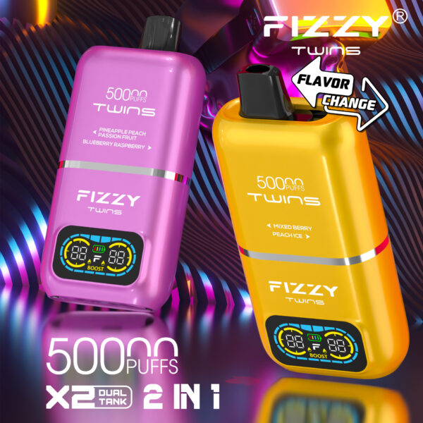 Fizzy Twins 50000 Puffs Disposable Vape E-Cigarette 50K Puff Vapes 2in1 Flavors Wholesale