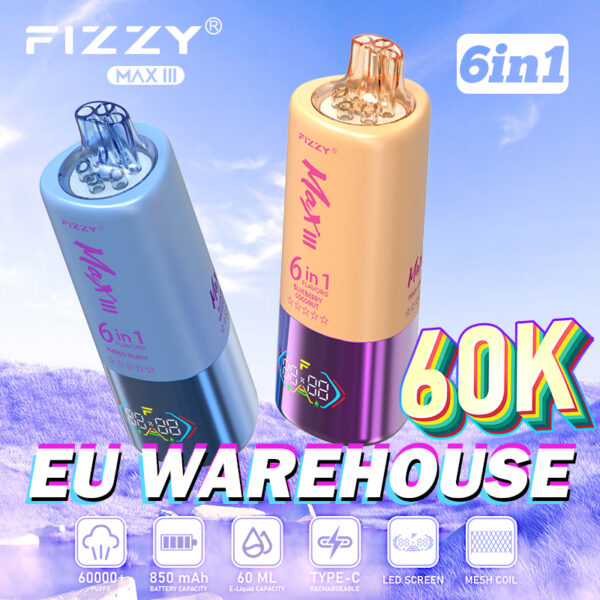 Fizzy Max III 6in1 60K 60000 Puffs Rechargeable Disposable Vape Flavors Wholesale - Image 4