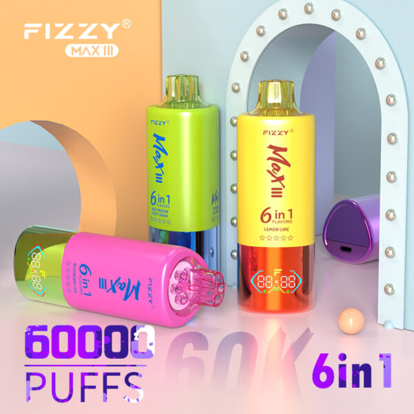 Fizzy Max III 6in1 60K 60000 Puffs Rechargeable Disposable Vape Flavors Wholesale - Image 3