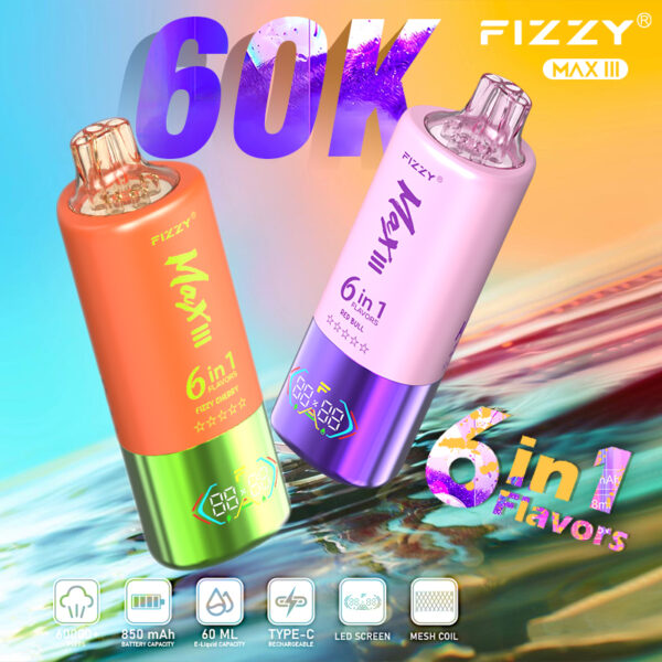 Fizzy Max III 6in1 60K 60000 Puffs Rechargeable Disposable Vape Flavors Wholesale - Image 7